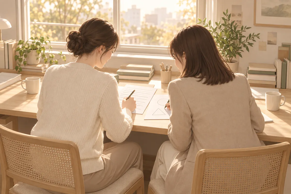 Illustration of the two directors preparing lessons together