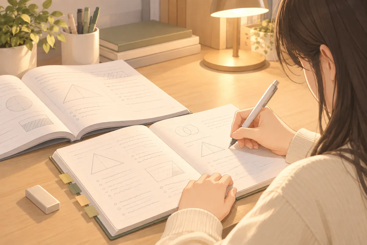 Illustration of a student copying a problem into a mistake notebook